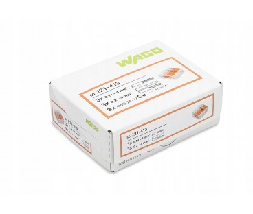 Szybkozłączka uniwersalna LINKA/DRUT 3x 0,2-4mm2 WAGO 221-413 (Paczka 50szt.)