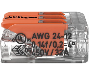 Szybkozłączka uniwersalna LINKA/DRUT 3x 0,2-4mm2 WAGO 221-413 (Paczka 50szt.)
