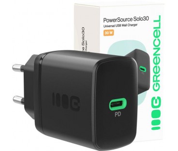 ŁADOWARKA SIECIOWA Greencell PowerSource Solo30 30W 1xUSB-C PD 3.0 QC 4.0+ czarna
