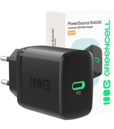 ŁADOWARKA SIECIOWA Greencell PowerSource Solo30 30W 1xUSB-C PD 3.0 QC 4.0+ czarna