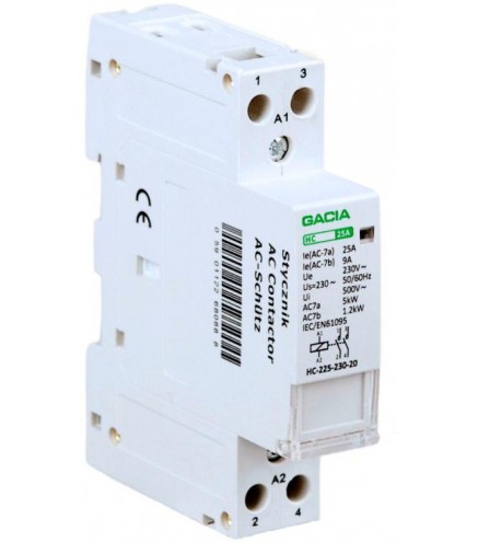Stycznik modułowy 2 biegunowy 1P/2T/25A     2NO   230V GACIA HC 2P/25A 2NO 230V