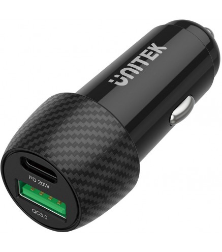 Unitek Ładowarka samochodowa 38W USB-A USB-C QC3..0