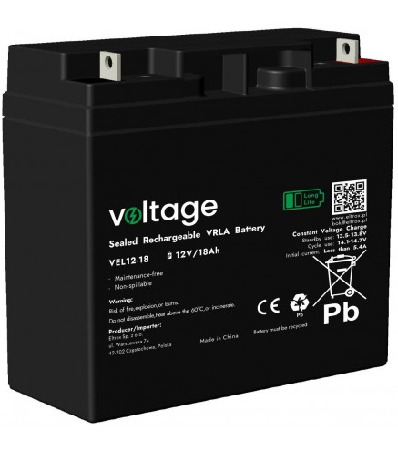 Akumulator AGM Voltage Long Life 12V 18Ah VEL12-18 (Żywotność 15 lat)