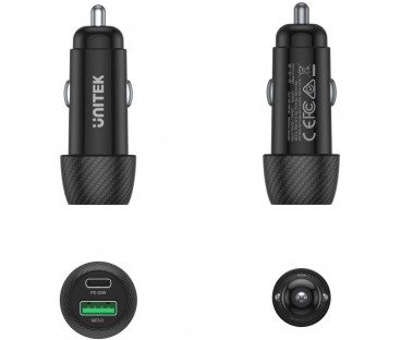 Unitek Ładowarka samochodowa 38W USB-A USB-C QC3..0