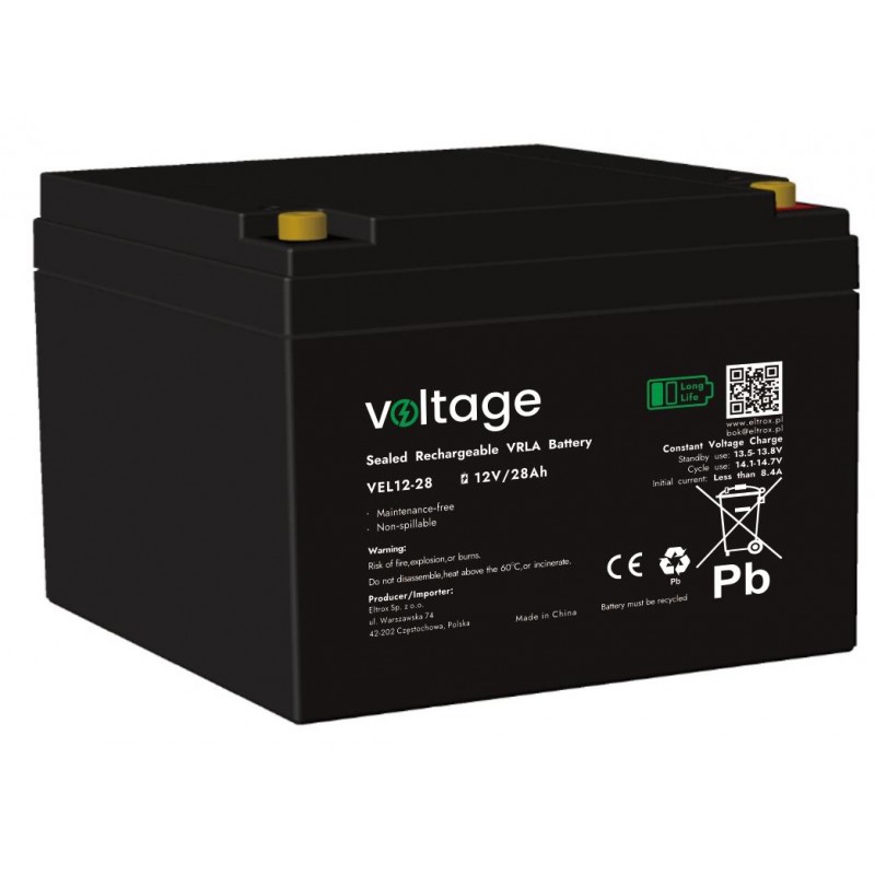 Akumulator AGM Voltage Long Life 12V 28Ah VEL12-28 (Żywotność 15 lat)