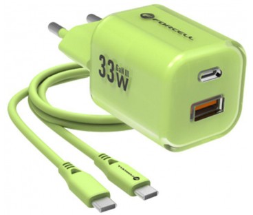 ŁADOWARKA SIECIOWA Forcell F-Energy GaN III VT-41 33 W 1x USB-C 1x USB-A PD 3.0 QC 4.0 ZIELONA