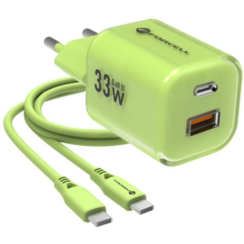 ŁADOWARKA SIECIOWA Forcell F-Energy GaN III VT-41 33 W 1x USB-C 1x USB-A PD 3.0 QC 4.0 ZIELONA