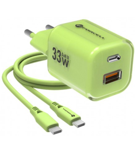 ŁADOWARKA SIECIOWA Forcell F-Energy GaN III VT-41 33 W 1x USB-C 1x USB-A PD 3.0 QC 4.0 ZIELONA