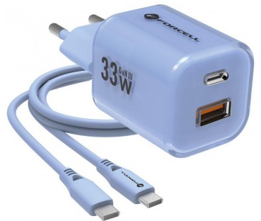 ŁADOWARKA SIECIOWA Forcell F-Energy GaN III VT-41 33 W 1x USB-C 1x USB-A PD 3.0 QC 4.0 NIEBIESKA