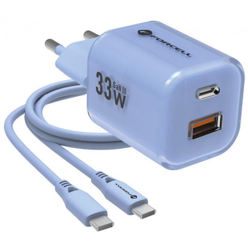 ŁADOWARKA SIECIOWA Forcell F-Energy GaN III VT-41 33 W 1x USB-C 1x USB-A PD 3.0 QC 4.0 NIEBIESKA
