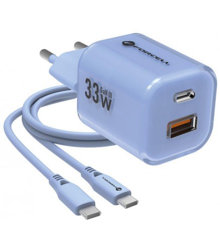 ŁADOWARKA SIECIOWA Forcell F-Energy GaN III VT-41 33 W 1x USB-C 1x USB-A PD 3.0 QC 4.0 NIEBIESKA