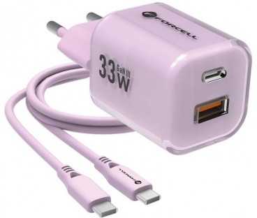 ŁADOWARKA SIECIOWA Forcell F-Energy GaN III VT-41 33 W 1x USB-C 1x USB-A PD 3.0 QC 4.0 FIOLETOWA