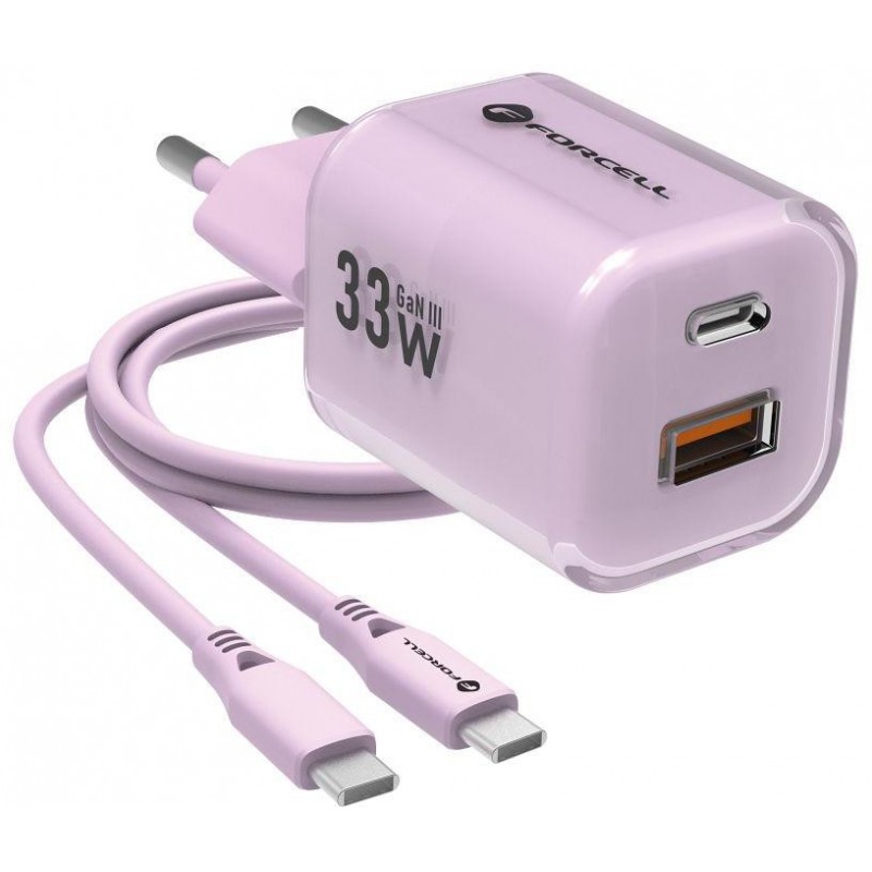ŁADOWARKA SIECIOWA Forcell F-Energy GaN III VT-41 33 W 1x USB-C 1x USB-A PD 3.0 QC 4.0 FIOLETOWA