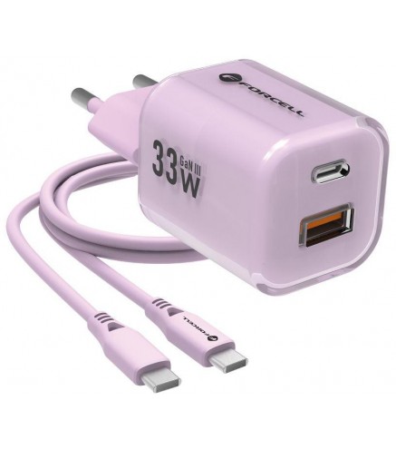 ŁADOWARKA SIECIOWA Forcell F-Energy GaN III VT-41 33 W 1x USB-C 1x USB-A PD 3.0 QC 4.0 FIOLETOWA