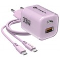 ŁADOWARKA SIECIOWA Forcell F-Energy GaN III VT-41 33 W 1x USB-C 1x USB-A PD 3.0 QC 4.0 FIOLETOWA