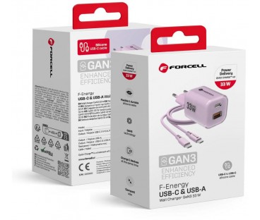 ŁADOWARKA SIECIOWA Forcell F-Energy GaN III VT-41 33 W 1x USB-C 1x USB-A PD 3.0 QC 4.0 FIOLETOWA