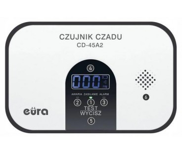 Czujnik czadu EURA CD-45A2 wolnostojący, bateryjny, wyswietlacz LCD
