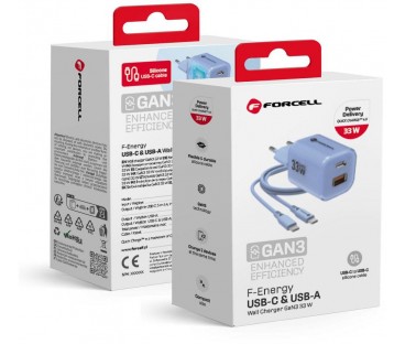 ŁADOWARKA SIECIOWA Forcell F-Energy GaN III VT-41 33 W 1x USB-C 1x USB-A PD 3.0 QC 4.0 NIEBIESKA