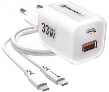 ŁADOWARKA SIECIOWA Forcell F-Energy GaN III VT-41 33 W 1x USB-C 1x USB-A PD 3.0 QC 4.0 BIAŁA