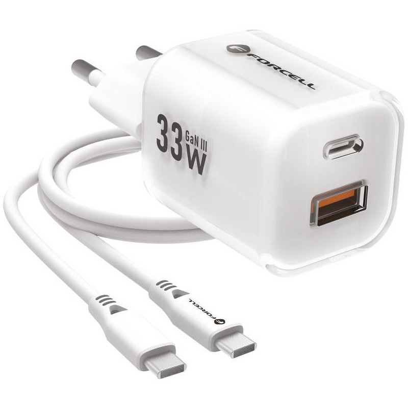 ŁADOWARKA SIECIOWA Forcell F-Energy GaN III VT-41 33 W 1x USB-C 1x USB-A PD 3.0 QC 4.0 BIAŁA