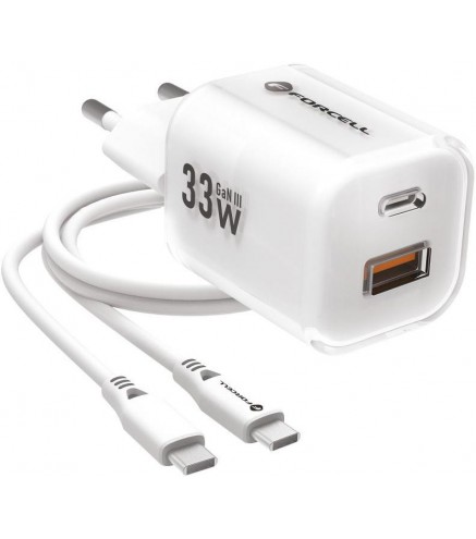ŁADOWARKA SIECIOWA Forcell F-Energy GaN III VT-41 33 W 1x USB-C 1x USB-A PD 3.0 QC 4.0 BIAŁA