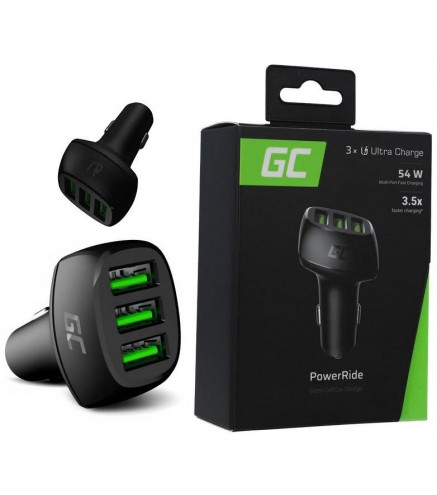 ŁADOWARKA SAMOCHODOWA Green Cell POWERRIDE 54W 3xUSB 18W ULTRA CHARGE CADGC01