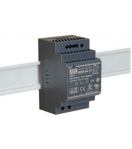 ZASILACZ IMPULSOWY NA SZYNĘ DIN MEAN WELL HDR-60-12 12V/60W/4.5A