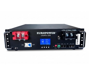 Magazyn energii LiFePO4 EUROPOWER serii LFP 51,2V 100Ah BMS, LCD (Żywotność ~5000 cykli) + STOJAK