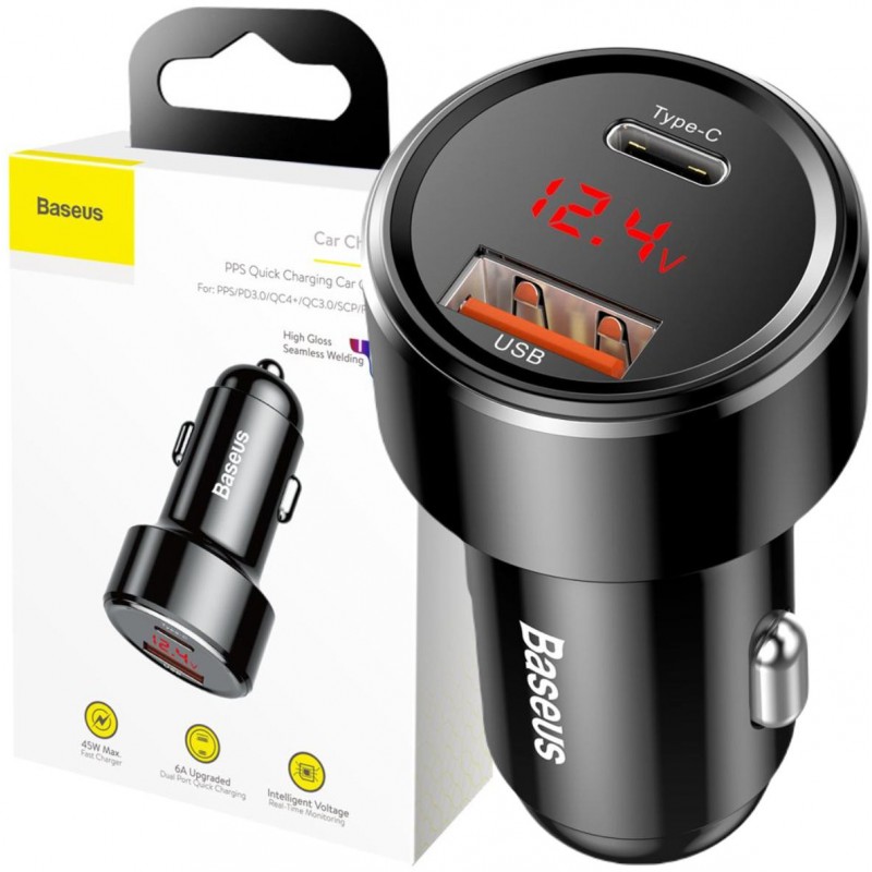 ŁADOWARKA SAMOCHODOWA Baseus Magic CCMLC20C-01 45W 6A 1x USB-A 1x USB-C QC 3.0