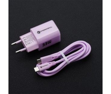 ŁADOWARKA SIECIOWA Forcell F-Energy GaN III VT-41 33 W 1x USB-C 1x USB-A PD 3.0 QC 4.0 FIOLETOWA