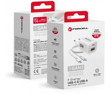 ŁADOWARKA SIECIOWA Forcell F-Energy GaN III VT-41 33 W 1x USB-C 1x USB-A PD 3.0 QC 4.0 BIAŁA