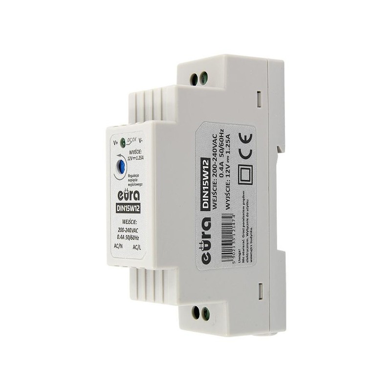 ZASILACZ DIN ''EURA'' DIN15W12 12V 1,25 A DC
