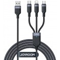 Kabel 3w1 USB-A / USB-C micro-USB Lightning Joyroom S-1T3018A18 30cm 3.5A w oplocie czarny Kabel 3w1 USB-A / USB-C micro-USB Lightning Joyroom S-1T3018A18 30cm 3.5A w oplocie czarny