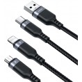 Kabel 3w1 USB-A / USB-C micro-USB Lightning Joyroom S-1T3018A18 30cm 3.5A w oplocie czarny Kabel 3w1 USB-A / USB-C micro-USB Lightning Joyroom S-1T3018A18 30cm 3.5A w oplocie czarny