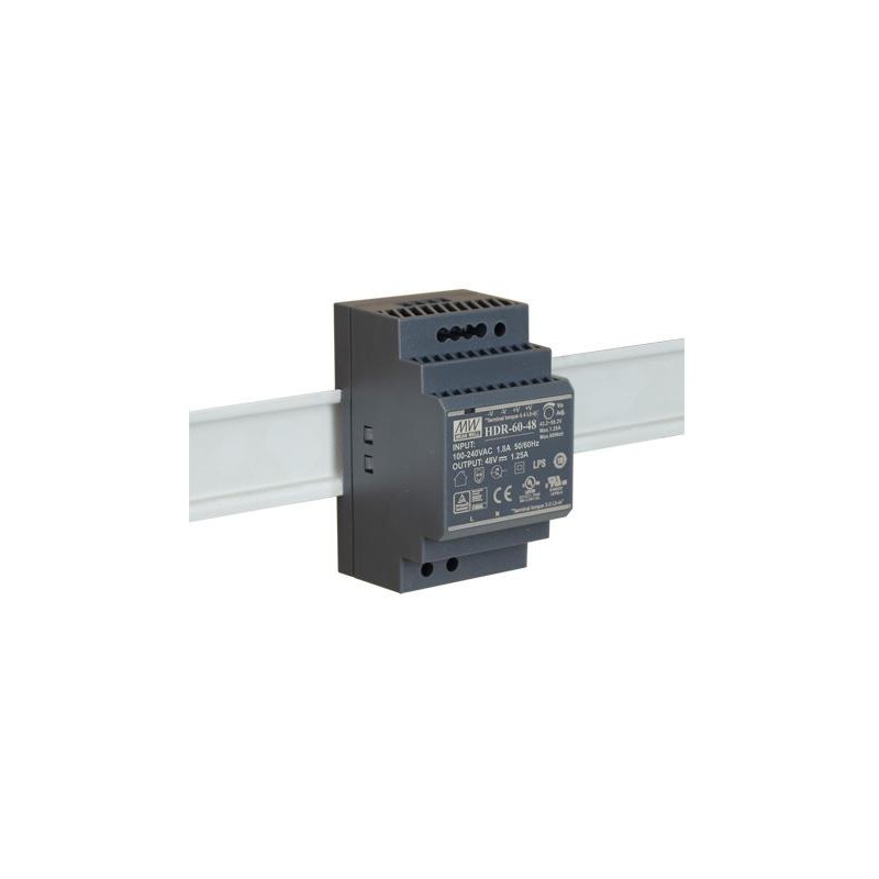 ZASILACZ IMPULSOWY NA SZYNĘ DIN MEAN WELL HDR-60-48 48V/60W/1.25A
