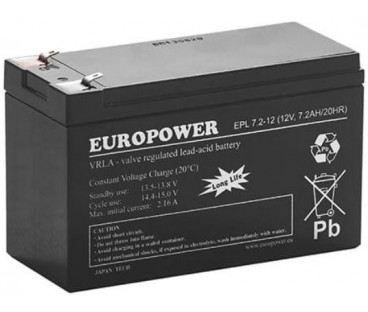 Akumulator AGM EUROPOWER serii EPL 12V 7,2Ah T1