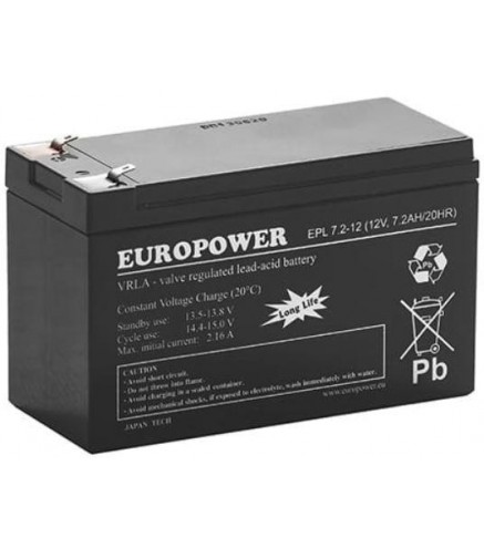 Akumulator AGM EUROPOWER serii EPL 12V 7,2Ah T1