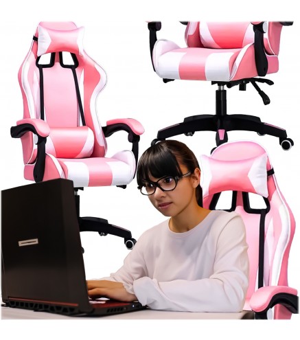 Extralink Gaming | Fotel Gamingowy | Biurowy, Obrotowy, Kubełkowy, Różowo-Biały, G-525