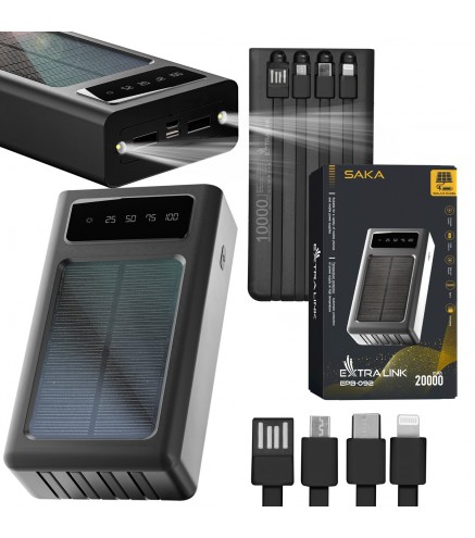 Extralink Epb-092 20000Mah Czarny | Powerbank | Solar Power Bank, Usb-C