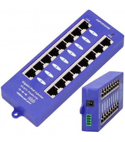 Extralink 8 Portowy | Gigabit Poe Injector | 8X 1000Mb/s Rj45, Mode B
