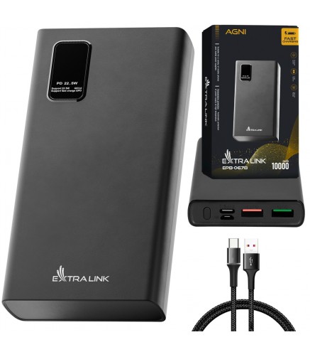 Extralink Epb-067B 10000Mah Czarny | Powerbank | Power Bank, Fast Charging, Usb-C