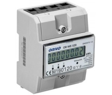 Or-We-520 Orno 3-Fazowy Licznik Energii Elektrycznej, 80A, Mid, 3 Moduły, Din Th-35Mm