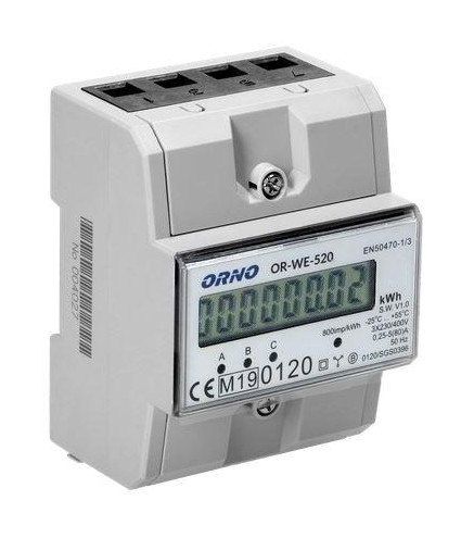 Or-We-520 Orno 3-Fazowy Licznik Energii Elektrycznej, 80A, Mid, 3 Moduły, Din Th-35Mm
