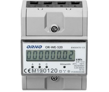 Or-We-520 Orno 3-Fazowy Licznik Energii Elektrycznej, 80A, Mid, 3 Moduły, Din Th-35Mm