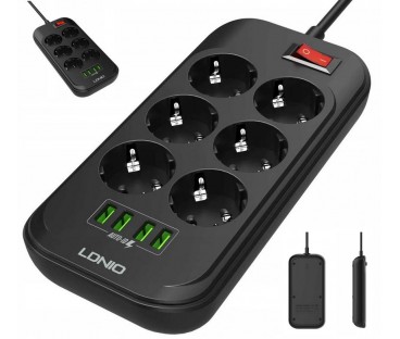 Listwa Zasilająca Ldnio Se6403 6 Gniazd + 4X Usb Przedłużacz