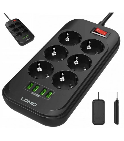 Listwa Zasilająca Ldnio Se6403 6 Gniazd + 4X Usb Przedłużacz
