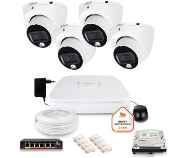 Zestaw Monitoringu Ip Dahua 4 Kamery Kopułkowe 6Mpx Dysk 1Tb