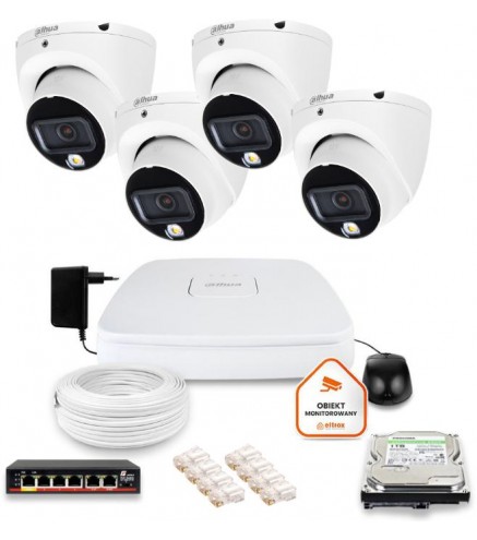Zestaw Monitoringu Ip Dahua 4 Kamery Kopułkowe 6Mpx Dysk 1Tb