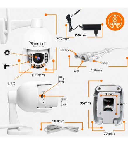Kamera Zewnętrzna Obrotowa Gsm Na Kartę Sim Orllo Z7 Pro + Panel Fotowoltaiczny Sm6030 Pro