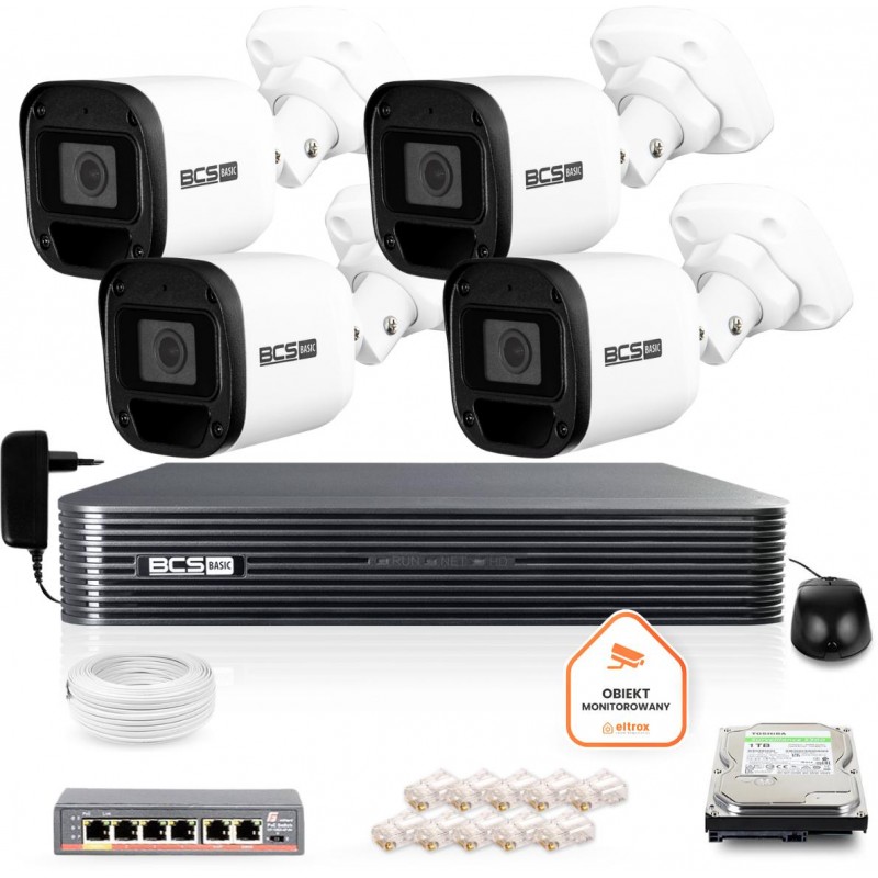 Zestaw Monitoringu Ip Bcs Basic 4X Kamera Bcs-B-Tip12Fr3(2.0) Rejestrator Z Dyskiem 1Tb